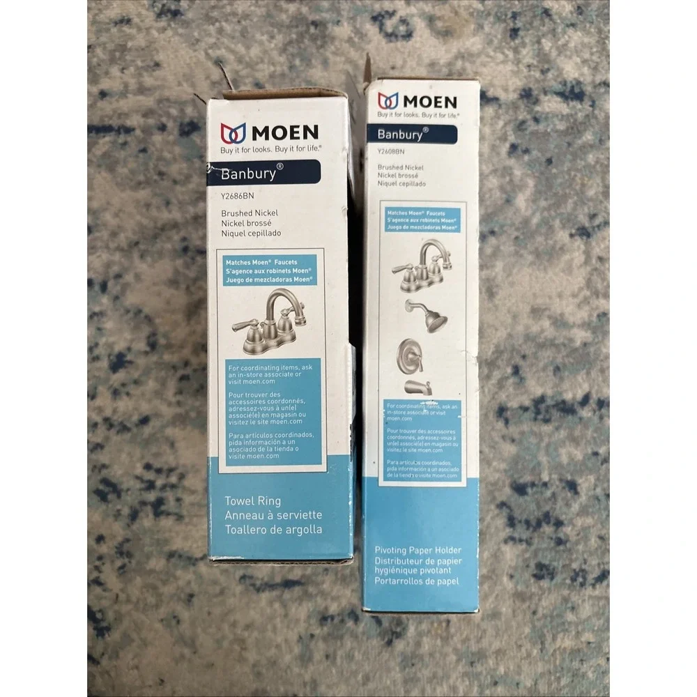 New MOEN Banbury Y2686BN & Y2608BN Towel Ring & Tissue Holder Brushed Nichol